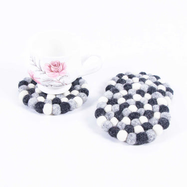 Natural Tea Coasters, Round Felt Ball Coasters Set of 4, Wool Felt Coaster, Felted Coaster Active